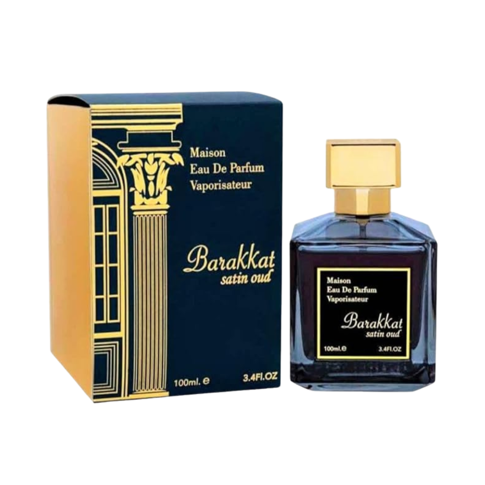 Fragrance World Barakkat Satin Oud 100 ml Eau de Parfum retail box and bottle