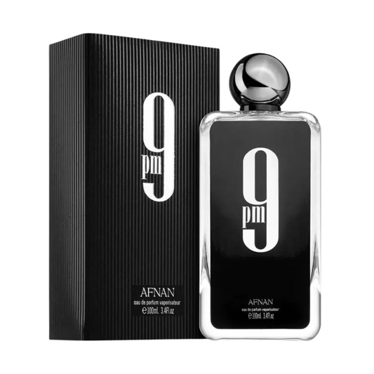 Afnan 9pm perfume bottle and packaging on a white background