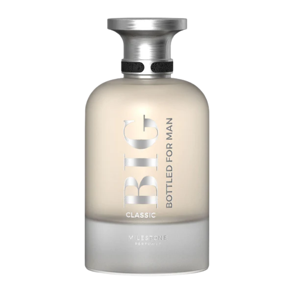 Perfume bottle labeled 'BIG Bottled for Man' on a white background