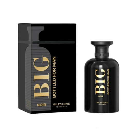 Big Noir Bottled Milestone For Man 100ml Eau de Parfum bottle in black and gold design