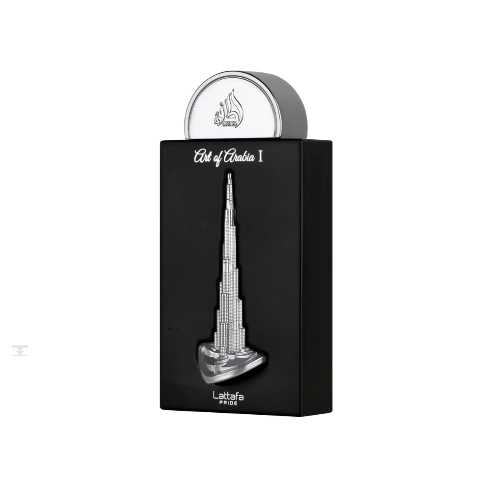 Bottle of Lattafa Pride Art of Arabia I 100ml Eau de Parfum on white background.